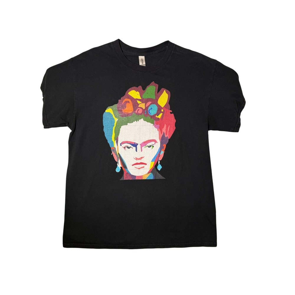 Gildan Frida Kahlo Graphic T-Shirt Mens Large Black 100% Cotton Short Sleeve